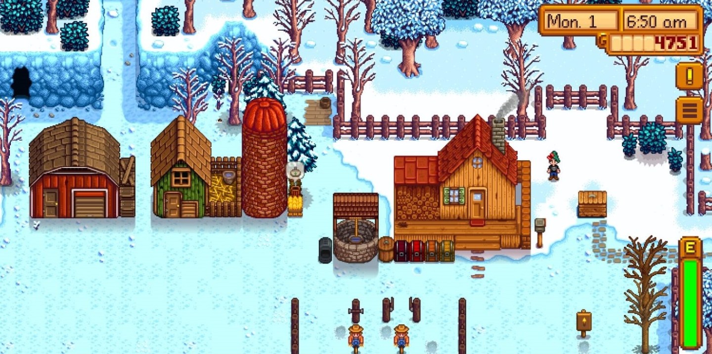 Stardew Valley winter farm scene